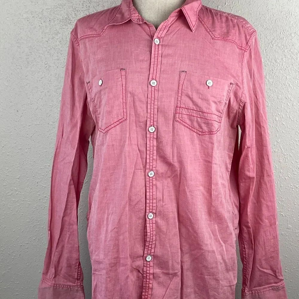Pre-Owed INC International Concept Womens Button Down Red Shirt Size M